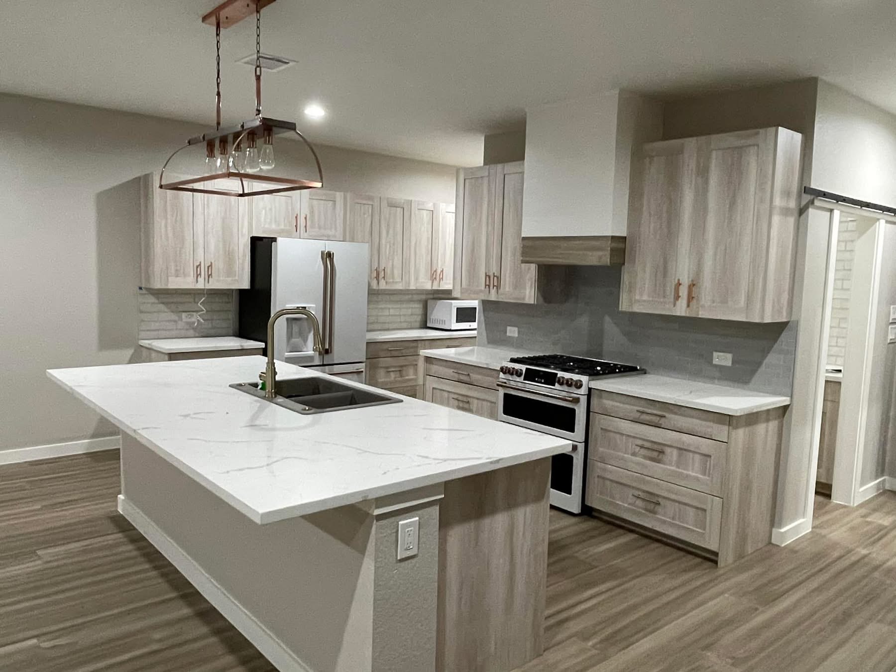 Custom kitchen with quartz island